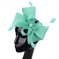 Elegante cappello fascinator Sinamay turchese con piume e fiocco per cerimonie - Verde Smeraldo