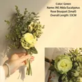 Green Morandi style artificial rose bouquet with eucalyptus leaves for home decor - Eucalyptus Rose Bundle Green D41-2299