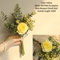 Nordic yellow artificial rose bouquet with eucalyptus leaves and berries, length 33cm - Eucalyptus Rose Bundle Yellow D41-2299