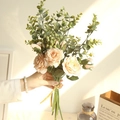 Nordic face vase with elegant champagne rose bouquet and eucalyptus leaves decoration - 3-Head Rose Bundle Light Peach D41-2300