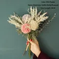 Pink and purple artificial bouquet with feathers and eucalyptus, 38cm length - Bridal Bouquet Pink Purple YC1002