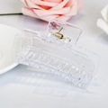 Close-up of clear acrylic hair claw clip with golden metal spring on white background - Clear / Clear