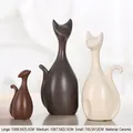 Noordse Morandi kattenfamilie keramische beelden in grijs, koffie en wit matglans - Koffie Grijs Wit Katten Trio