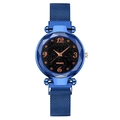 Starry sky dial quartz watch for women with blue magnetic milanese strap - Blue