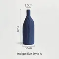 Jarrón cerámico geométrico moderno en azul índigo estilo A, 31cm para decorar - Azul Índigo A-TK029