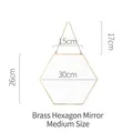 Golden brass hexagonal wall mirror with hanging chain for modern home decor, 30x26cm size - Brass Hexagonal Mirror (Medium)