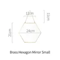 Small golden brass hexagonal hanging mirror with dimensions and metal chain link - Brass Hexagonal Mirror (Small)
