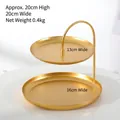 Modern two-tier gold metal jewelry tray with matte finish and dimensions for home decor - C16-JS-2-Tier Tray (Gold)