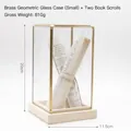 Nordic brass glass display case with wooden base and vintage paper rolls, 20cm height - Small Case + 2 Small Scrolls