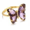 Elegant gold-plated open ring featuring purple crystal butterfly wings and white zircon accents - Dreamy Purple