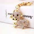 Cute golden cow keychain with sparkling white rhinestones and secure lobster clasp - Single Piece / White