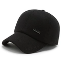 Men's winter black wool baseball cap with thick warm ear flaps and JEANS badge - Adjustable / Black