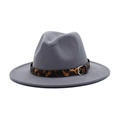 Classic gray wool fedora hat with a stylish leopard print belt and silver buckle - M(56-58cm) / Light Gray