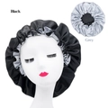 Bonnet de nuit élastique en satin pour soin des cheveux, noir et gris double face - Taille unique / Noir + Doublure Grise