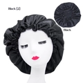 Bonnet de nuit en satin élastique noir avec bords froncés et finition brillante - Taille unique / Noir + Doublure Noire