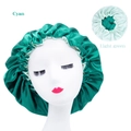 Adjustable satin sleep bonnet for hair protection in cyan and light green dual colors - One Size / Cyan + Light Green Lining