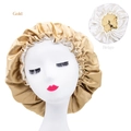 Elastic satin bonnet for hair care in shiny gold and beige with adjustable drawstring - One Size / Gold + Beige Lining