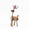 Renne décoratif en bois rustique avec corps en bois naturel et bois en baies rouges Noël - Renne Femelle (avec baies rouges)