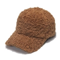 Detail view of deep brown teddy fleece baseball cap with soft lamb wool texture - 56-60cm Adjustable / Camel