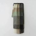 Rainbow plaid scarf in grey, beige and green faux cashmere with tassel hem details - Grey Black