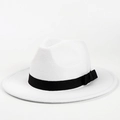 Close-up of white wool fedora crown with black ribbon band and elegant side bow - 56-59cm Adjustable / White