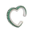 Silver-toned heart ear cuff featuring micro-paved vibrant green zircon gemstones - Platinum Green Zirconia