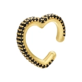 Golden heart-shaped ear cuff with pavé black zircon stones on a white background - Gold Black Zirconia
