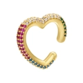 Golden heart-shaped ear cuff with multi-colored zircon stones on a white background - Gold with Multicolor Zircon