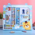 Niedliches Schreibwaren-Set für Grundschüler in blauer Geschenkbox mit Bärenmotiven - Blauer Bär