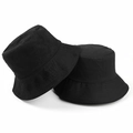 Dettaglio del cappello a secchiello in pelle scamosciata nera con cuciture rinforzate - Taglia unica per adulti(56-60cm) / Nero (Interno Nero)