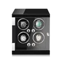 Quad automatic watch winder box in black carbon fiber with clear glass viewing window - 4 Slots / Black Lacquer & Carbon Fiber Interior