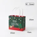 Green Christmas gift paper bag with tree illustration and white handle in M size - M Green - Colorful Christmas Gift Bag