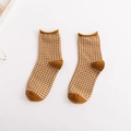 Vintage brown plaid cotton socks for women with stylish rolled edges and soft knit - Ginger Plaid