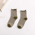 Vintage dark green and beige plaid cotton socks with rolled edge and flat lay design - Matcha Green Gingham