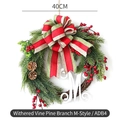 40cm Christmas wreath with pine needles, red berries, and white wooden letter M - 40CM Pine Branch M Style