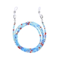 Dettaglio di una catena per occhiali con perline colorate e chiusure a moschettone argento - 3# (Blu Notte Blu Chiaro Rosso Ambra Misto)