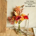 Herfstachtig kunstboeket met oranje rozen en gerbera's van 44cm voor bruiloftsdecoratie - 44CM/Herfstverhaal Boeket / Oranje