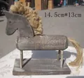 Figura de caballo de madera gris vintage con crin de yute y base, mide 14,5cm x 13cm - 14.5cm x 13cm / Gris Pardo (Juego de 2)