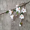 Elegant 10-head faux white magnolia branch with brown stems for modern home decor - 10-Head Magnolia - White