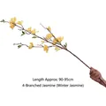 Artificial yellow jasmine flower branch 95cm length with 4-fork stems for home decor - 4-Prong Winter Jasmine - Yellow
