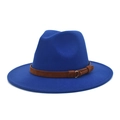 Classic royal blue wool felt fedora hat with brown suede belt and buckle detail - M (56-58cm) / Sapphire Blue