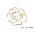 Golden camellia flower brooch with white shell petals and a central pearl accent - White Camellia with Shell Texture (YNCP04196 White)