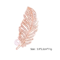 Rose gold feather brooch with white crystals and round pearl, size 5.9x2.2cm - Rose Gold Full Rhinestone Feather (YNCP00654)