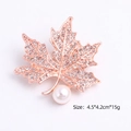 Rose gold maple leaf brooch with sparkling crystals and a large white pearl accent - Rose Gold Full Rhinestone Maple Leaf (YNCP201)