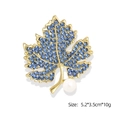Golden maple leaf brooch with blue rhinestones and white pearl accent, size 5.2x3.5cm - Gold Blue Maple Leaf Pearl (YNCP141带珍珠)