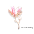 Pink enamel magnolia flower brooch with white pearls and rhinestones, size 5.0x3.0cm - Light Pink Gradient Magnolia Flower