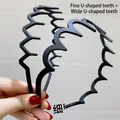 Set di 2 cerchietti neri da uomo con denti a onda a forma di U sottili e larghi - [indistruttibile] Denti Sottili A Forma Di U + Denti Larghi A Forma Di U