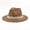 Chapeau en laine imprimé léopard pour femmes avec bande de perles blanches élégante - M(56-58cm) / Léopard Camel