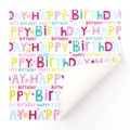 Colorful Happy Birthday gift wrapping paper with flowers on white background - Birthday Alphabet-1 / 50x70cm