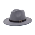 Classic grey wool fedora hat with a black leather band and gold buckle detail - M (56-58cm) / Light Gray